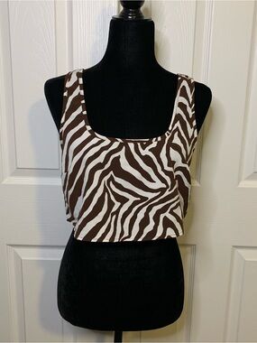 Brown Zebra Print Cropped Tank Top